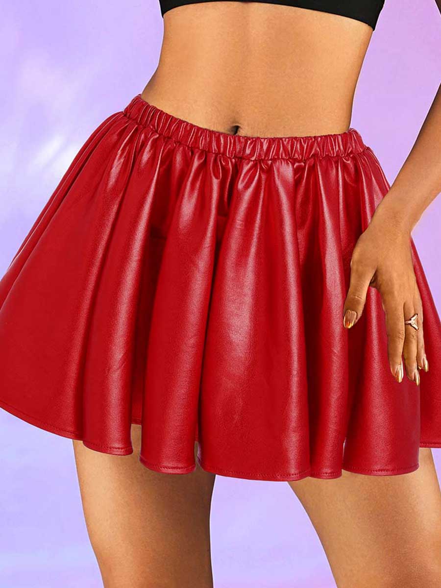 Glossy Red Pleated Mini Skirt