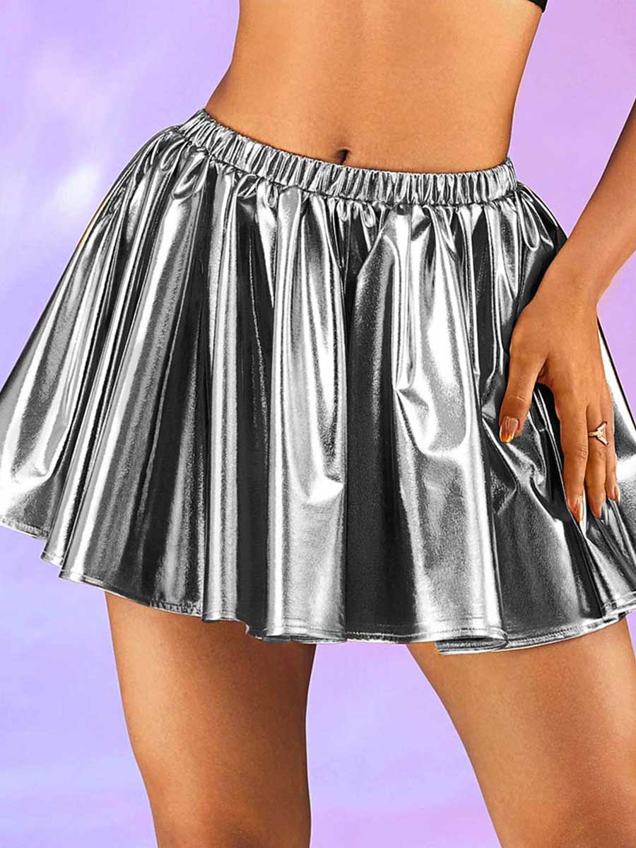 Silver-Gray Metallic Mini Skirt