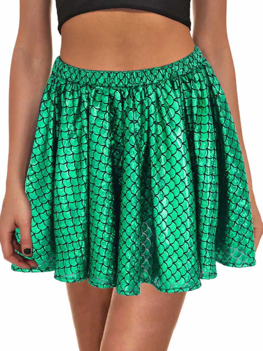 Green Metallic Fish Scale Mini Skirt