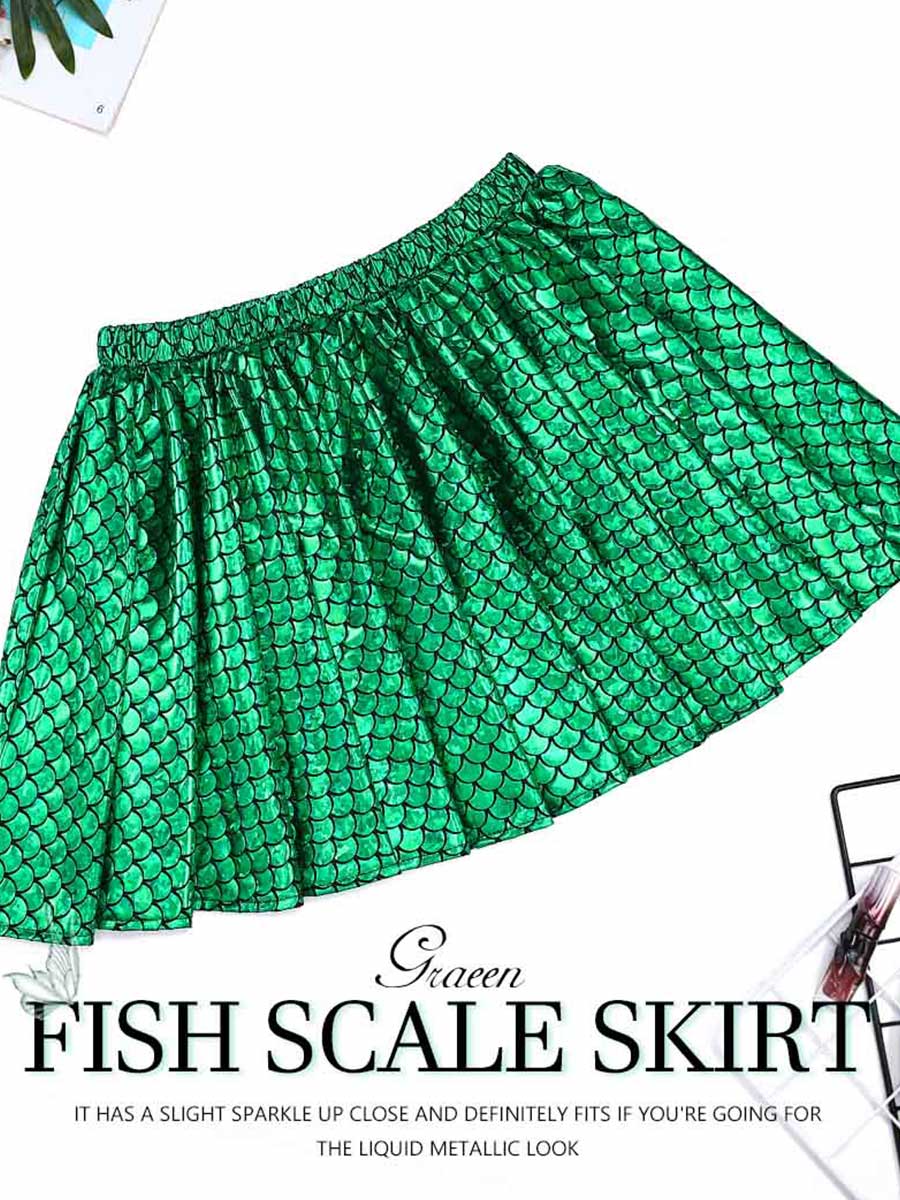 Lustrous Green Fish Scale Party Skirt