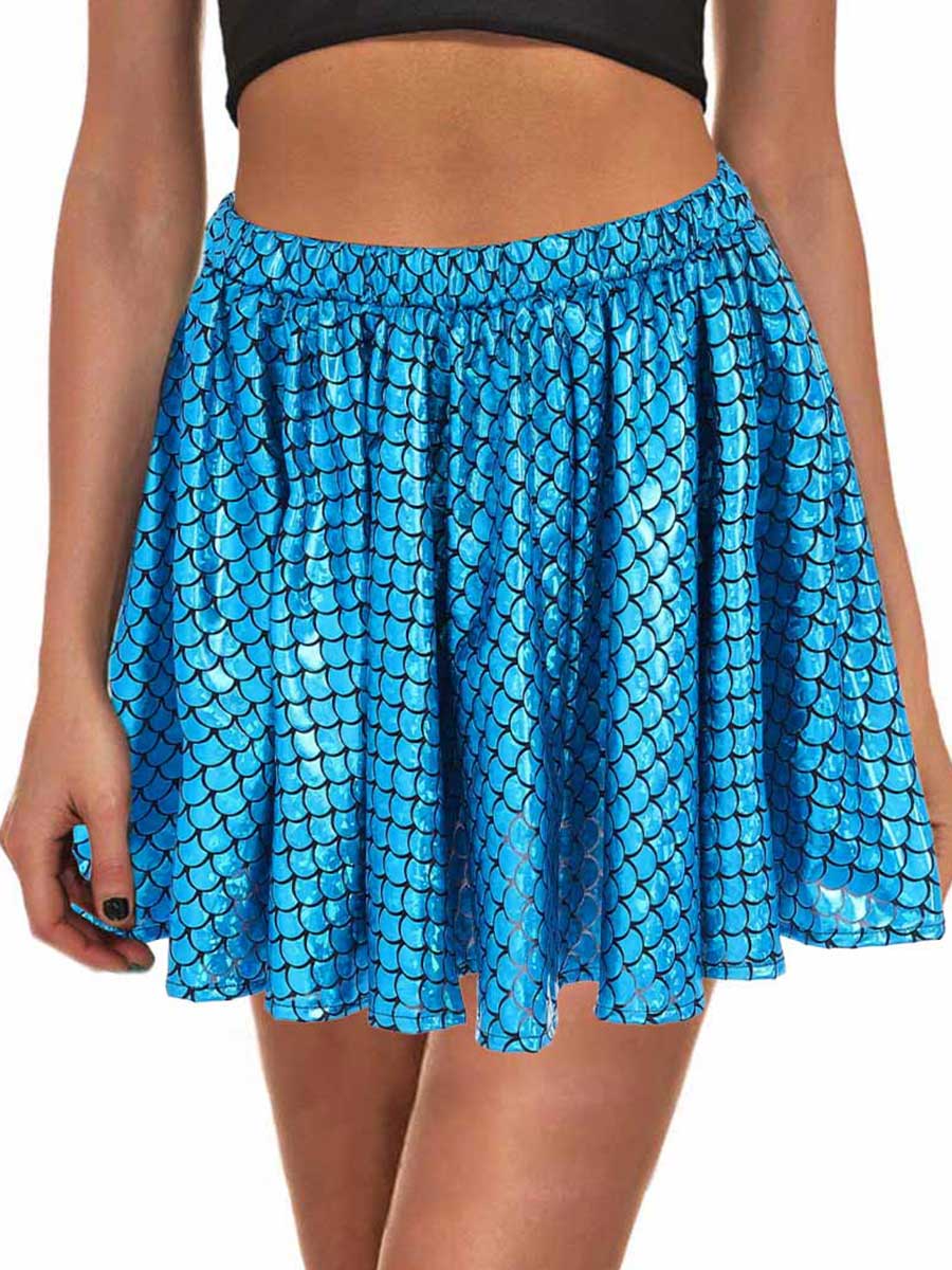 Blue Metallic Fish Scale Mini Skirt