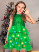 Green sequin children's dress perfect for Christmas