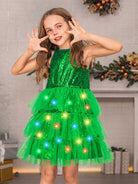 Festive Green Sequin Kids' Dress for Holiday Celebrations