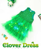 Glittery Green Children's Dress with Festive Lights