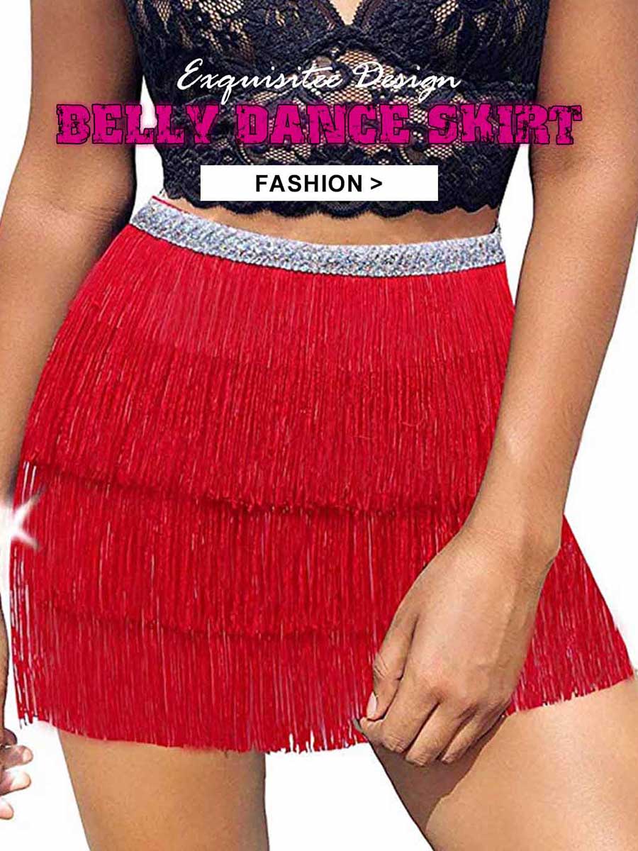 Glam Silver and Red Fringe Skirt