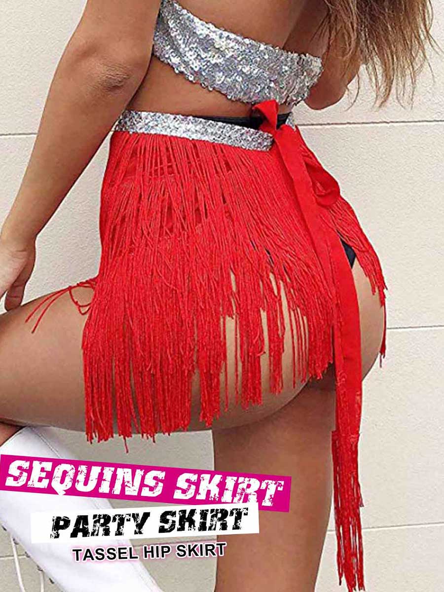 Flashy Sequin Fringe Mini Skirt