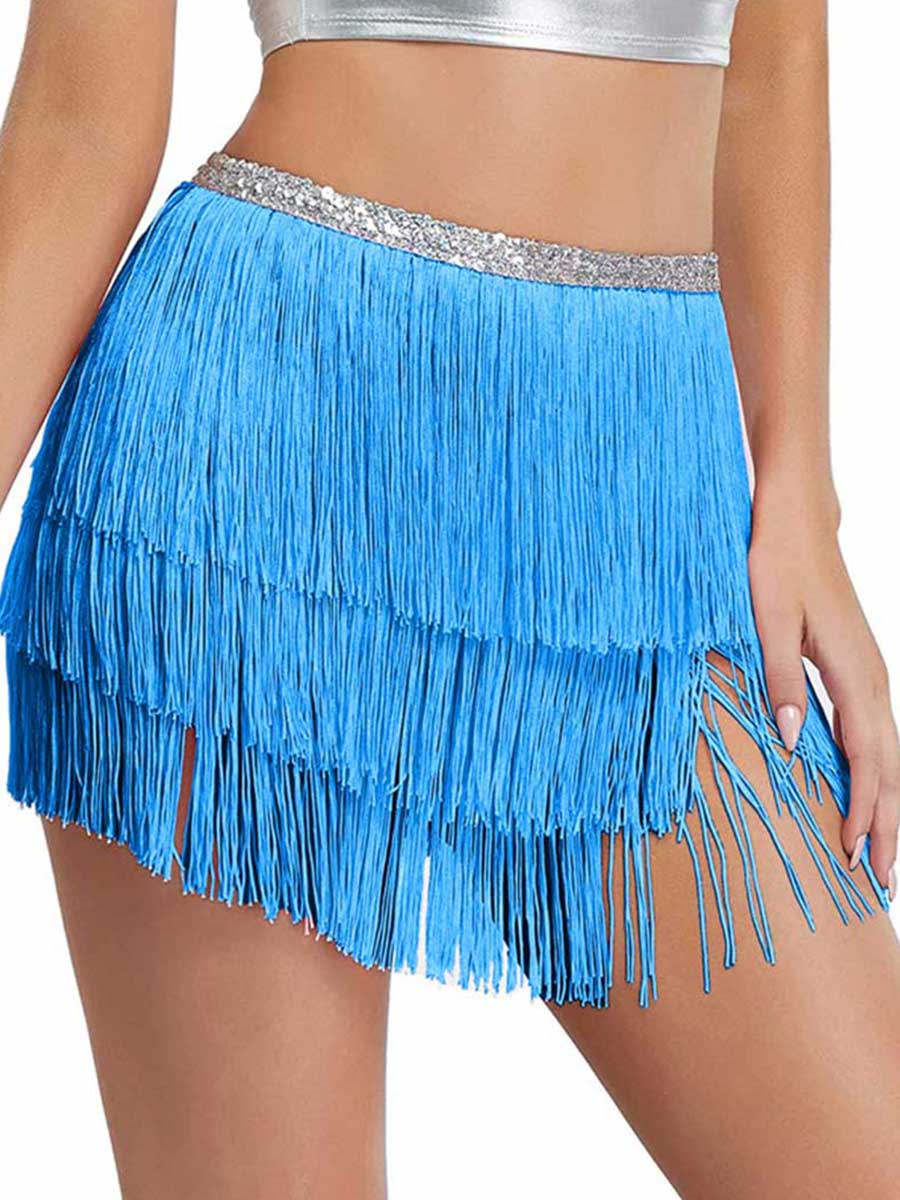 Silver Sequin Blue Tassel Skirt