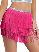 Silver Sequin Rose-Red Tassel Skirt