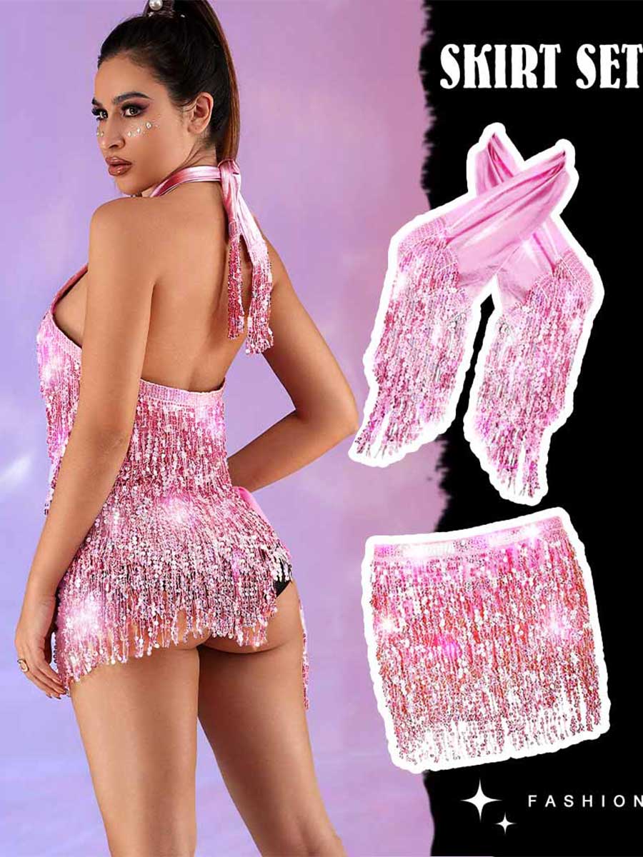 Iridescent Pink Two-Piece Party Outfit