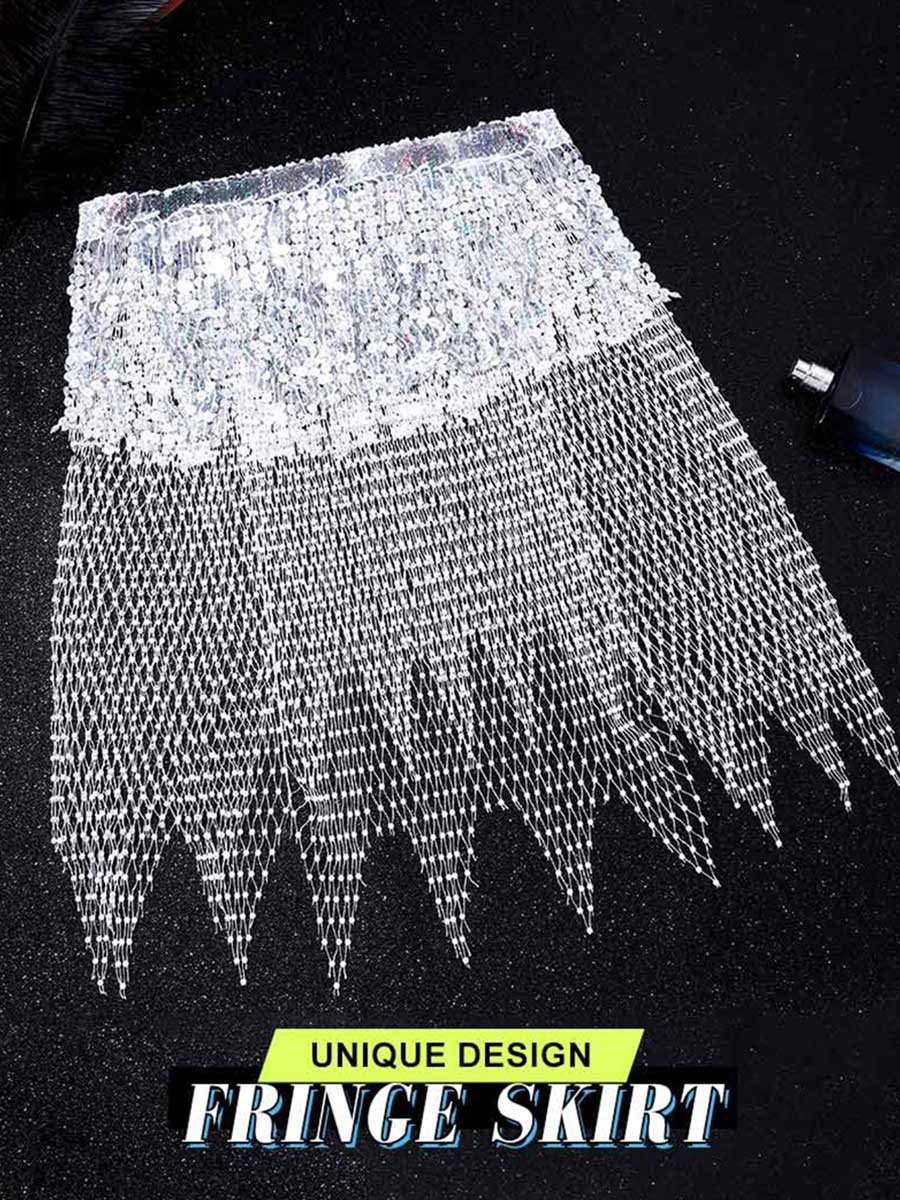 Shimmering Rhinestone Mesh Skirt