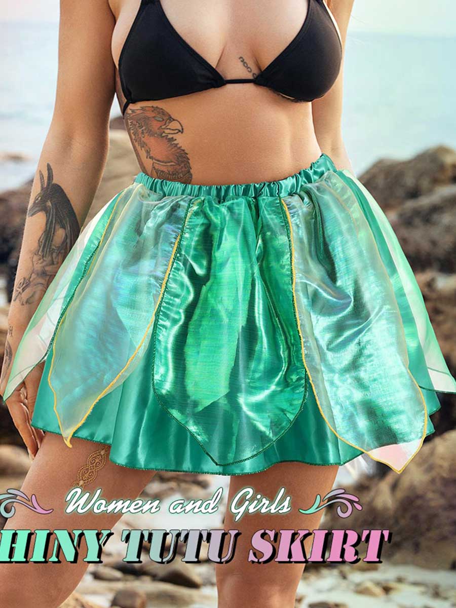 Reflective Leafy Green Tulle Skirt