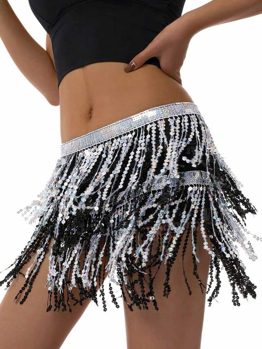 Midnight Silver Tassel Sequin Skirt