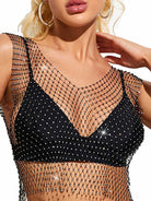 Black Crystal Mesh Cover-up Top