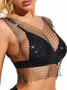 Black Rhinestone Mesh Overlay Top