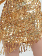 Glamorous Gold Fringe Sequin Dress with Sleeves