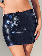 Shiny Black Sequin Bodycon Skirt