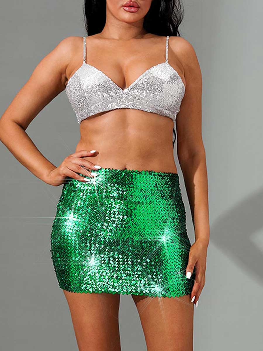 Green Glitter Mini Pencil Skirt