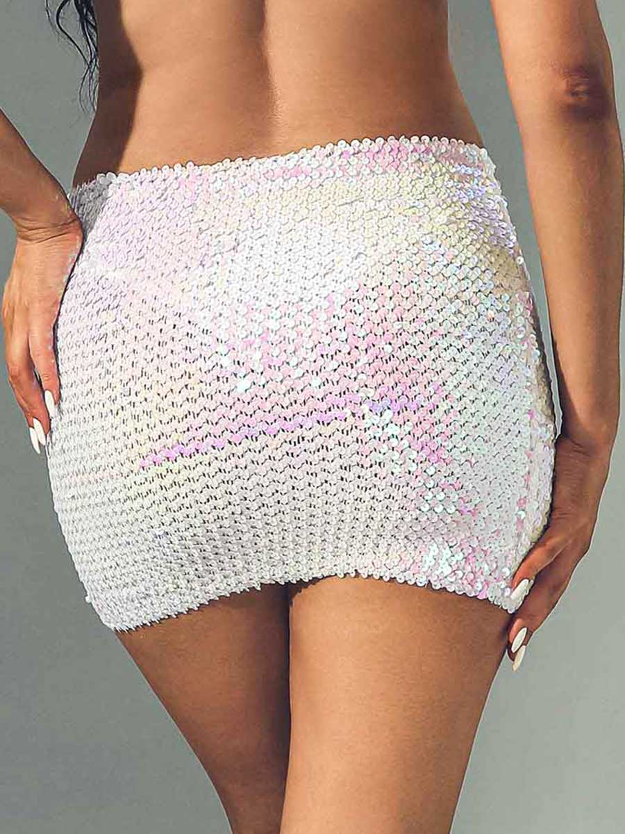 White Glittery Slim Fit Mini Skirt