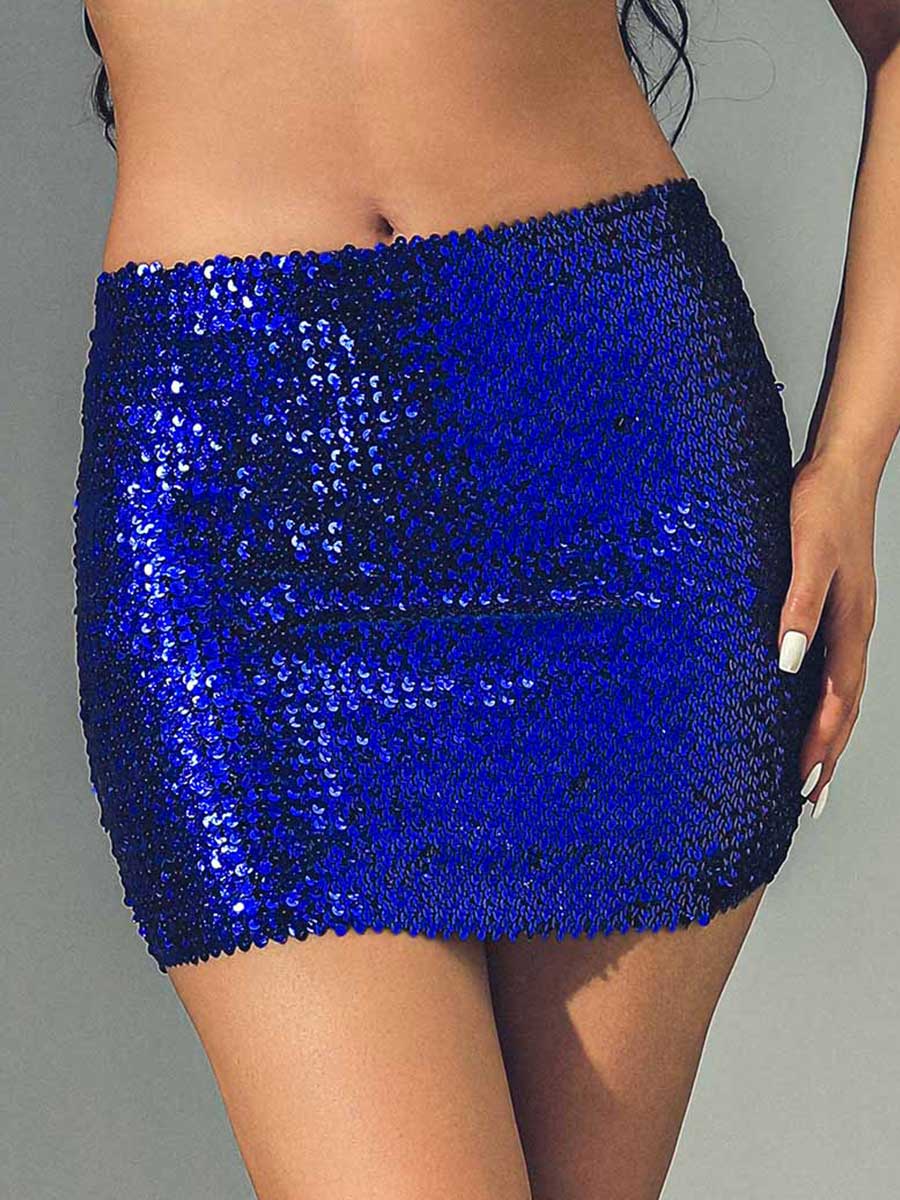 Royal Blue Shimmering Tight Mini Skirt