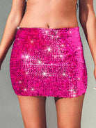 Rose Pink Glitter Tight Mini Skirt