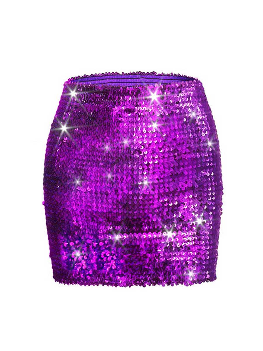 Deep Violet Sequin Bodycon Mini Skirt