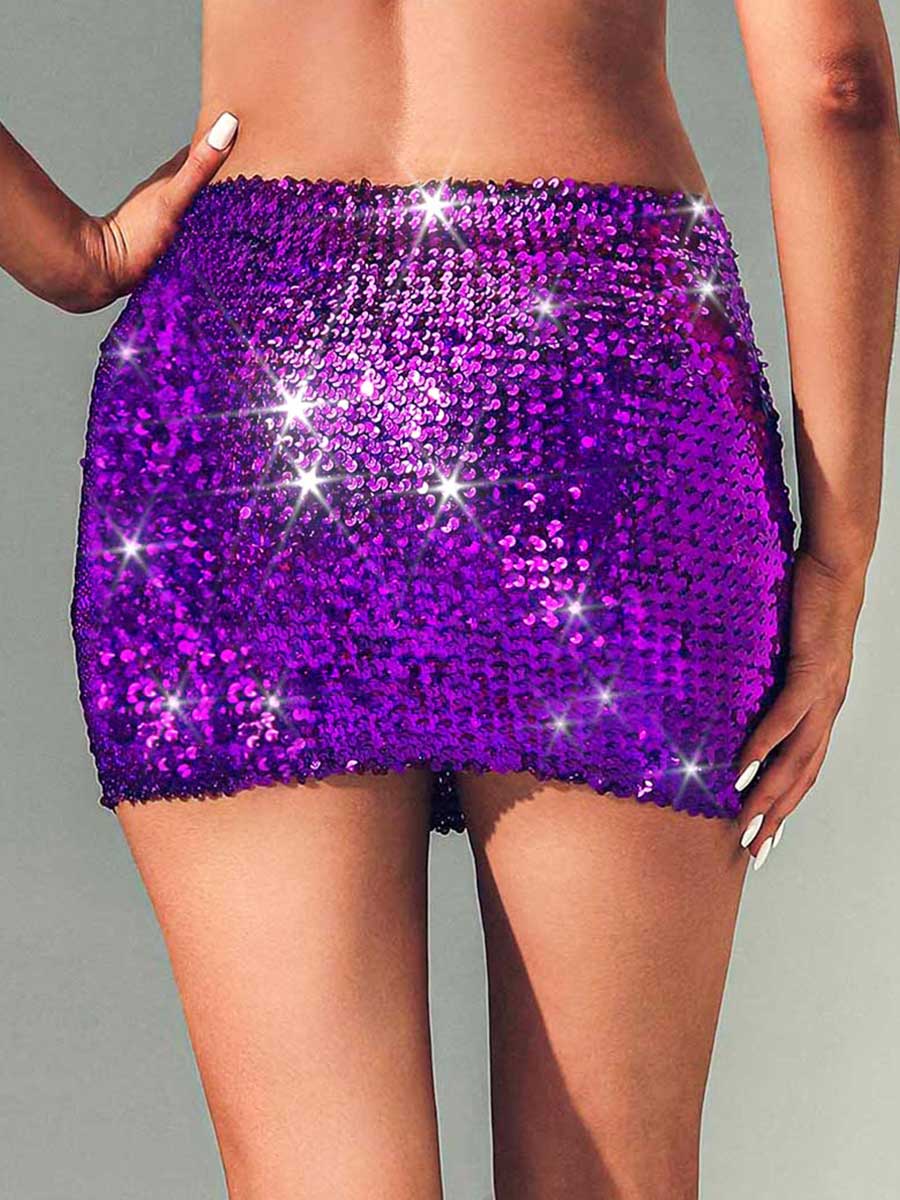 Dark Amethyst Sequin Cocktail Mini Skirt