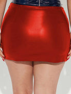 Red High-Shine Mini Skirt with Side Cut