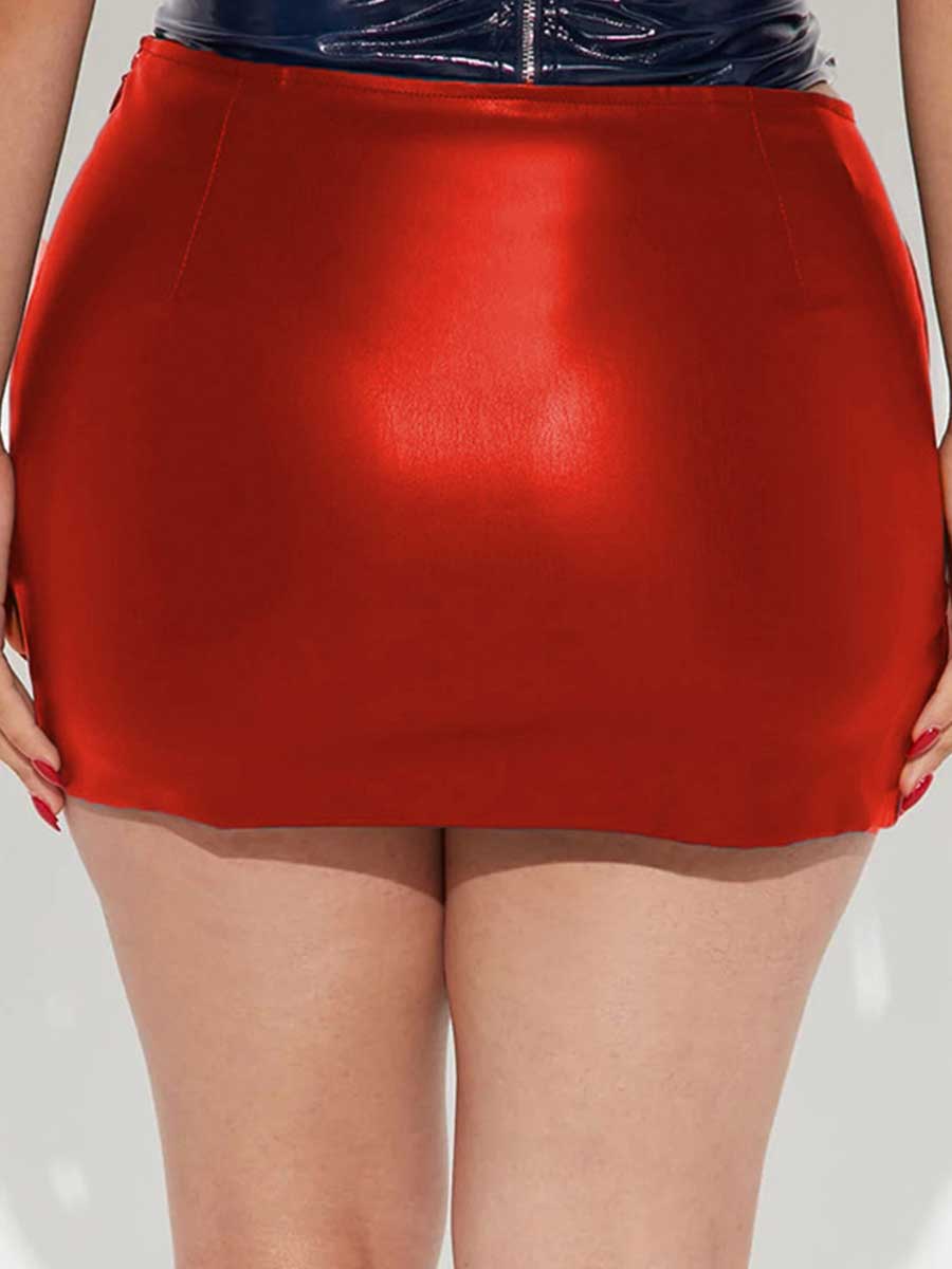 Red High-Shine Mini Skirt with Side Cut