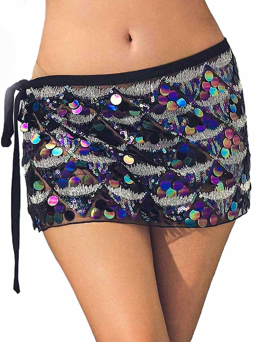 Black Bohemian Sequin Mini Skirt