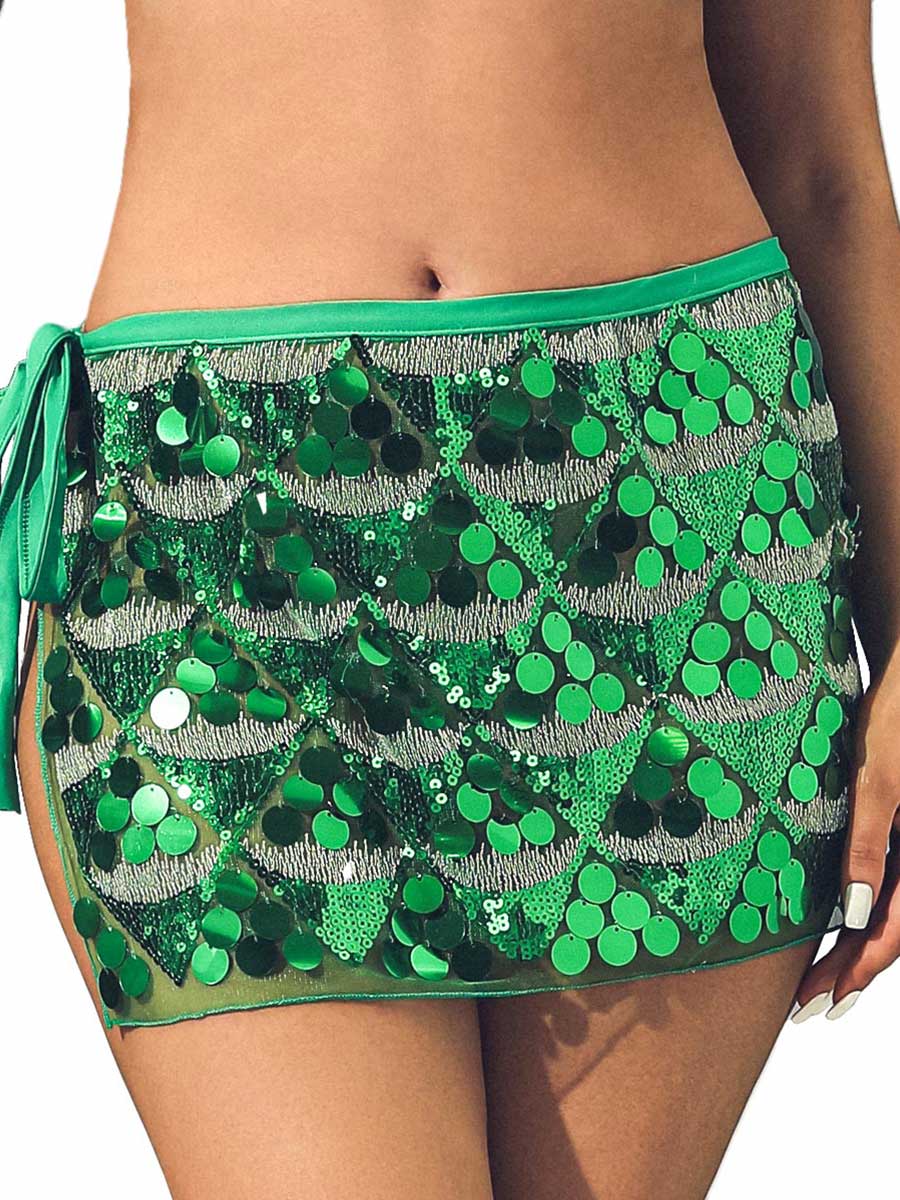 Green Bohemian Sequin Mini Skirt