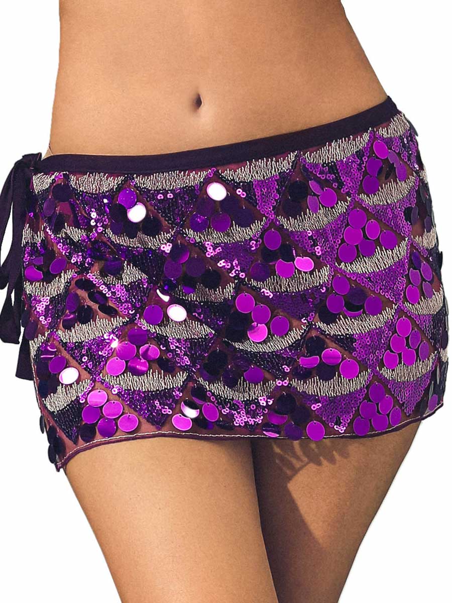 Purple Bohemian Sequin Mini Skirt