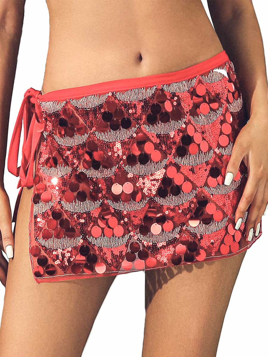 Red Bohemian Sequin Mini Skirt