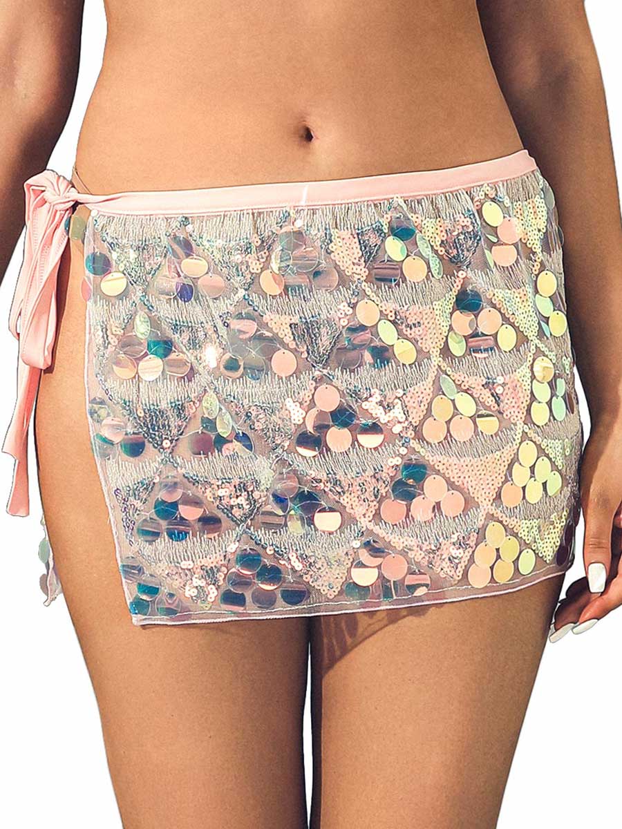 Light Pink Bohemian Sequin Mini Skirt