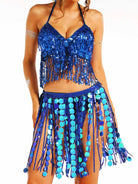 Blue Sequin Tassel Two-Piece Set