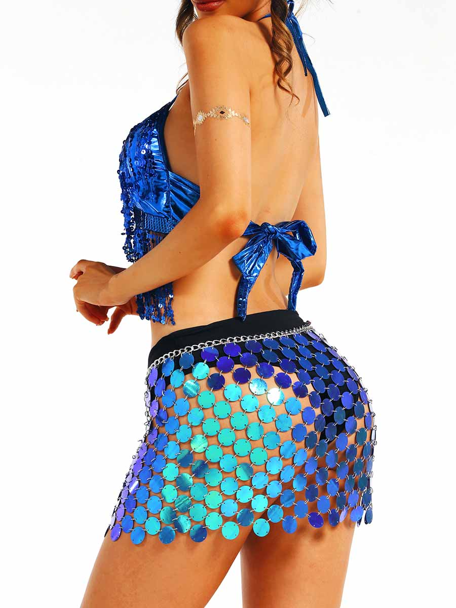 Blue Sequin Partywear Two-Piece Set