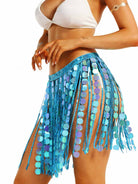 Frosty Blue Sequin Tassel Party Skirt