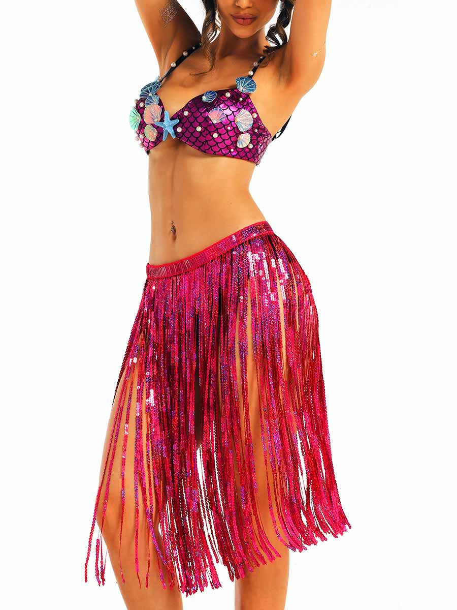 Sea-Themed Glitter Fuchsia Two-Piece