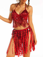 Shimmering Scarlet Fringe Two-Piece Set