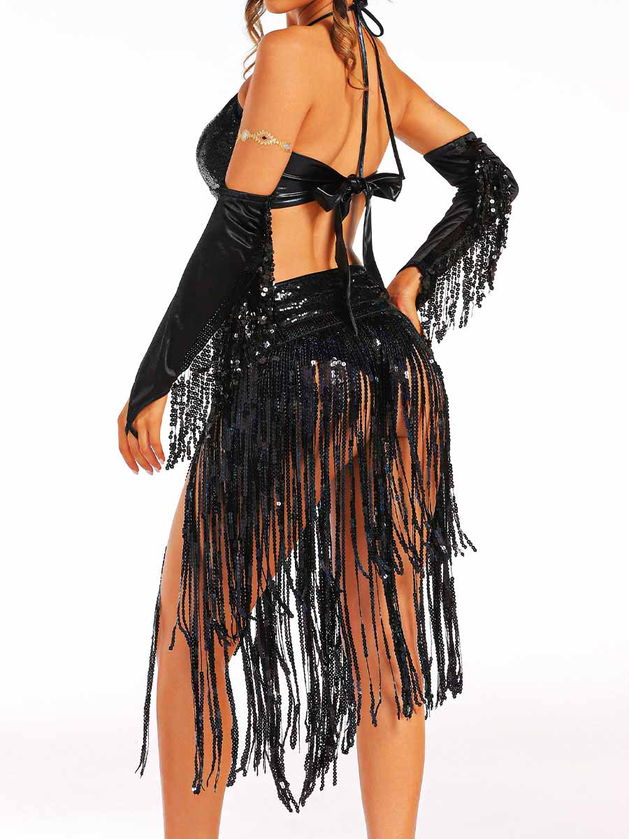 Jazz-Inspired Black Sequin Attire
