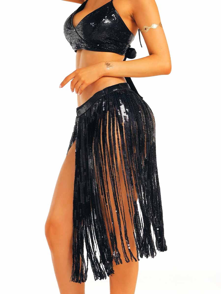 Glamorous Black Tassel Party Skirt