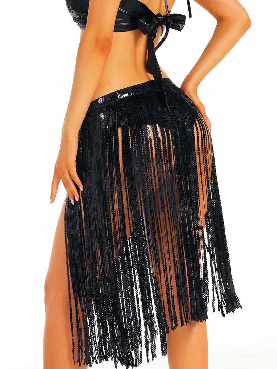 Sparkling Black Sequin Flapper Skirt