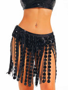 Black Sequin Fringe Party Skirt