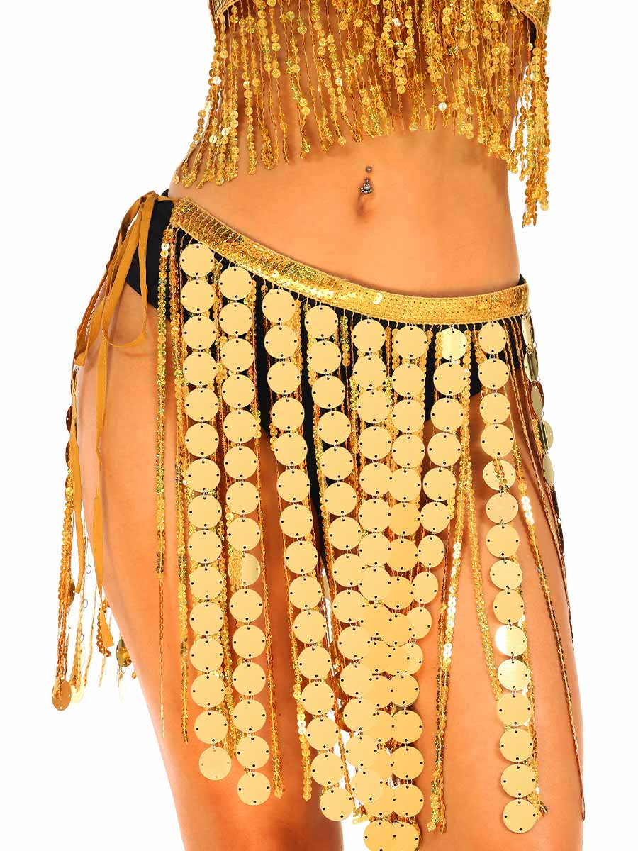 Gold Sequin Fringe Dance Skirt