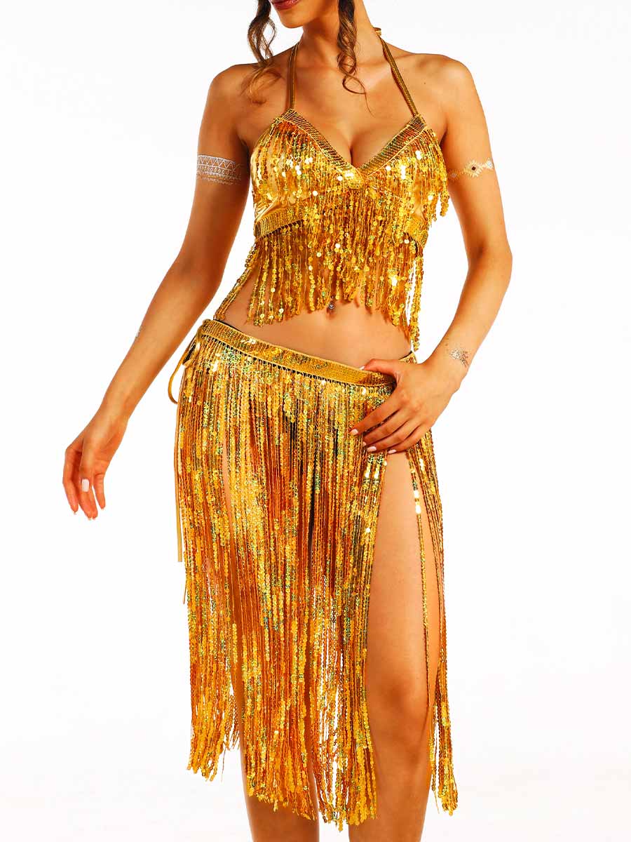 Luxurious Gold Fringe Evening Set