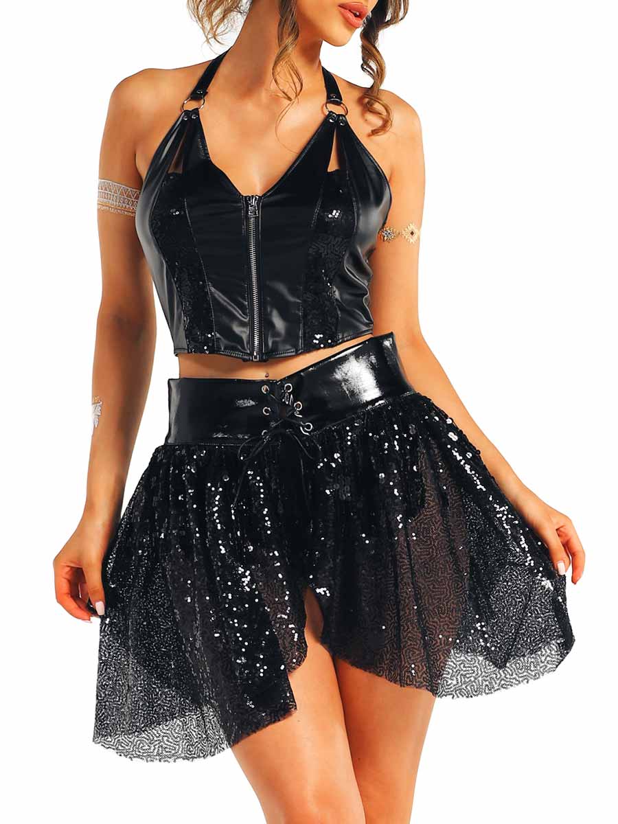 Black Sequin Punk Style Set