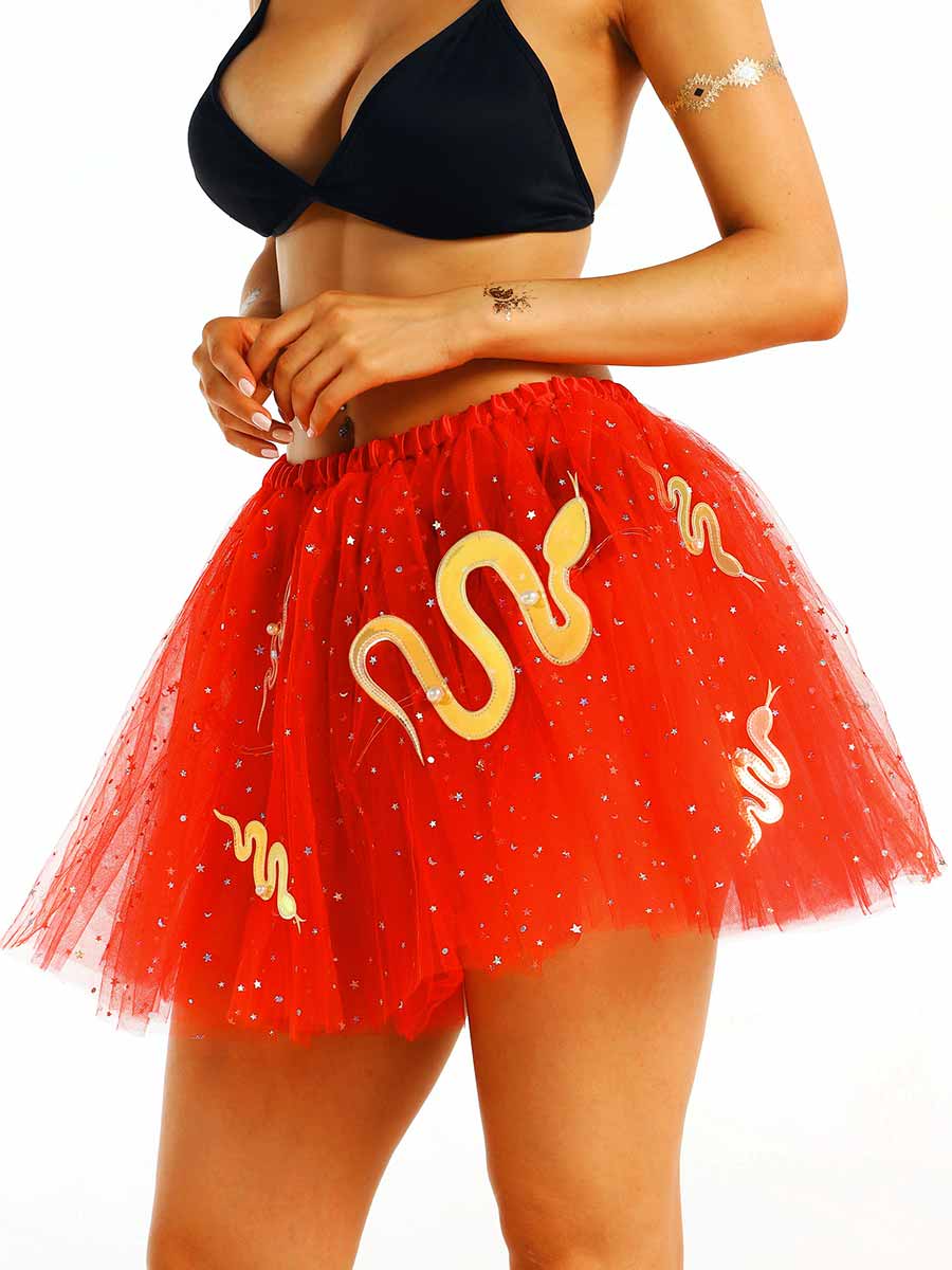 LED-Lit Red Fluffy Tulle Skirt