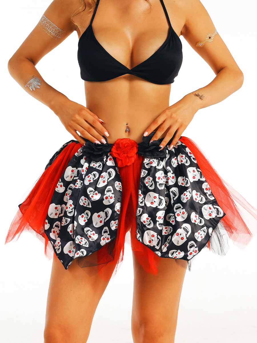 Gothic Red and Black Skull Skirt