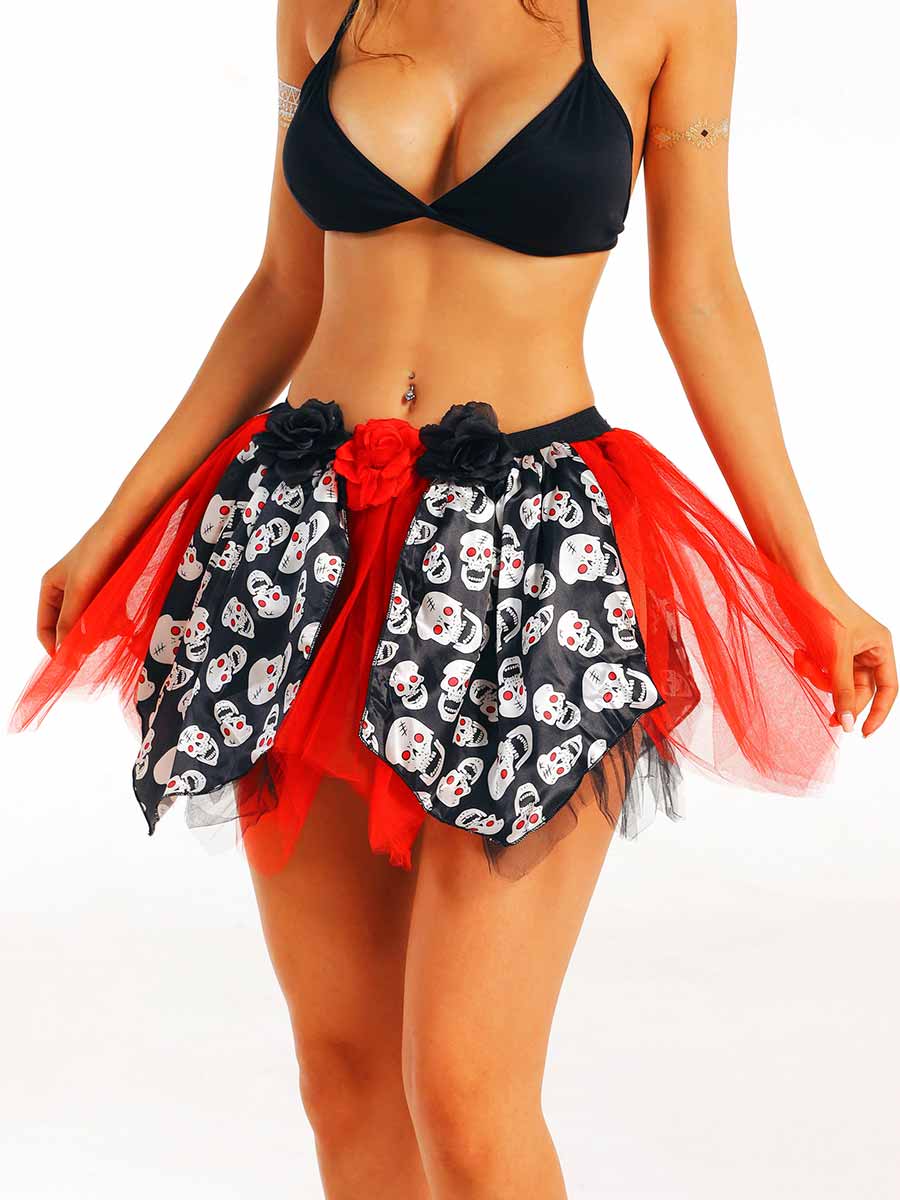 Edgy Red and Black Skeleton Skirt