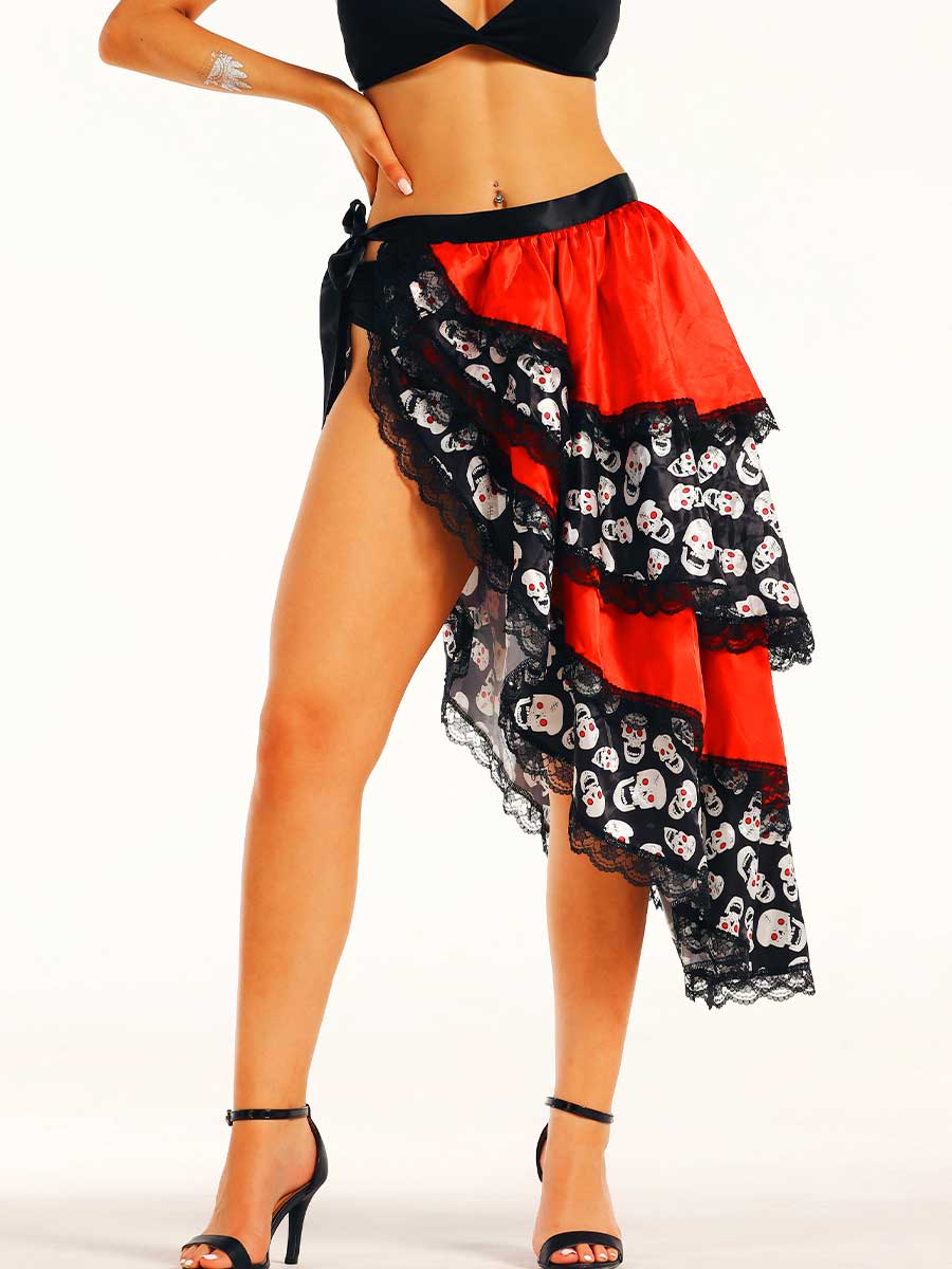 Red and Black Skull Side Slit Skirt