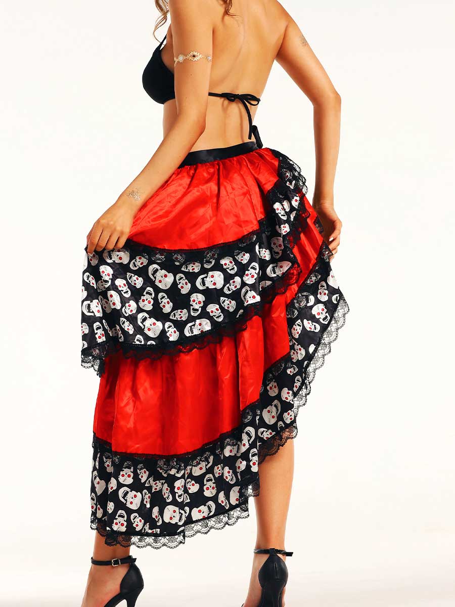 Edgy Red and Black Skull Slit Skirt